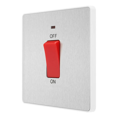 BG Evolve Brushed Steel 45A DP Single Plate + Neon PCDBS74W with 35mm Steel Back Box