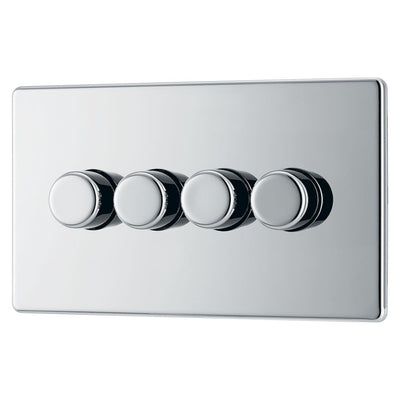 BG Screwless Polished Chrome 200W 2 Way Quadruple Trailing Edge Dimmer Switch FPC84 with 35mm Steel Back Box