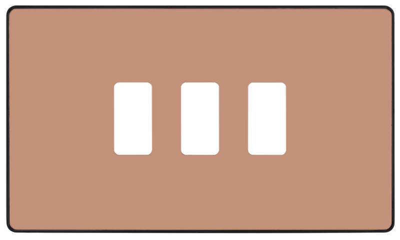 BG RPCDCP3B Evolve Grid Polished Copper 3 Module Rectangular Front Plate - Black Trim