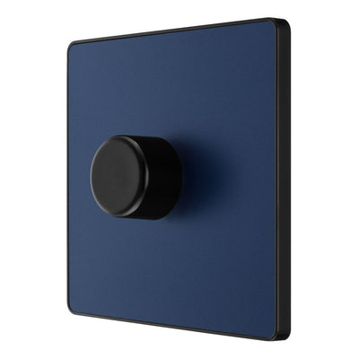 BG PCDDB81B Matt Blue Evolve 1 Gang 200W Intelligent Trailing Edge Dimmer Switch - Black Insert
