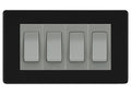 BG Electrical Screwless Matt Black 4-Gang Light Switch 2x 2-Way + 2x Intermediate – Grey Inserts