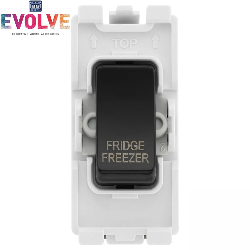 BG Evolve Black RRFFPCDB 20 Amp Double Pole Appliance Grid Switch Labelled Fridge Freezer