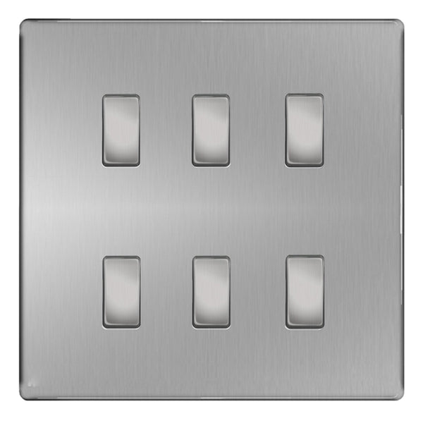 BG Brushed Steel Screwless Flat Plate 6 Gang Light Switch Custom Switch