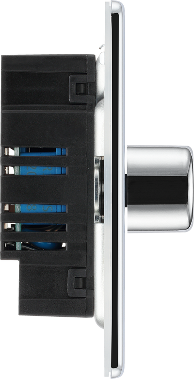 BG Electrical FPC81 Nexus Flatplate Screwless Polished Chrome 1 Gang 200W 2 Way Trailing-Edge Push Dimmer Switch