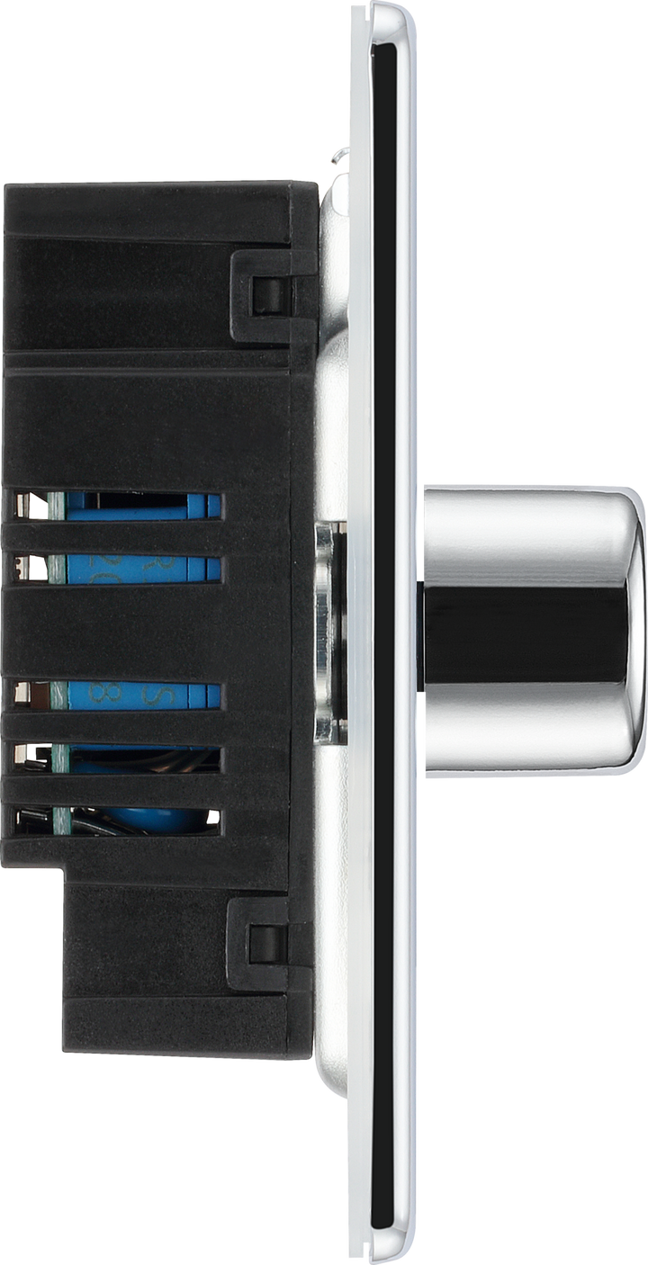 FPC81 Side - This trailing edge single dimmer switch from British General allows you to control your light levels and set the mood. The intelligent electronic circuit monitors the connected load and provides a soft-start with protection against thermal.