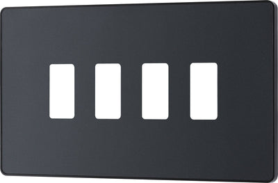BG RPCDMG4B Evolve Grid Matt Grey 4 Module Rectangular Front Plate - Black Trim