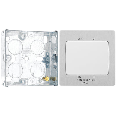 BG Evolve Brushed Steel 10A 3 Pole Fan Isolator PCDBS15W with 25mm Steel Back Box