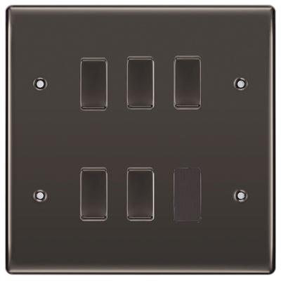 BG Black Nickel 5 Gang 2 Way Custom Grid Light Switch with Back Box Included