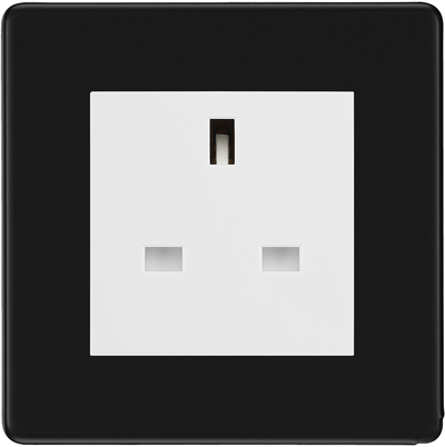 BG Flatplate Screwless Matt Black 13A Unswitched Socket FFB23W by British General (BG-FFB23W)
