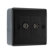 BG Nexus Matt Black 2 Gang Double TV/FM Diplex Socket & Surface Pattress Back Box by British General (BG-NFB66+MC501-01)