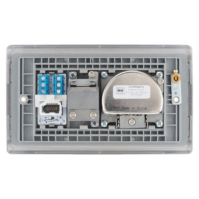 BG Nexus Brushed Steel Triplex TV/FM/Sat Socket + Return & Tel. NBS68 with 35mm Steel Back Box