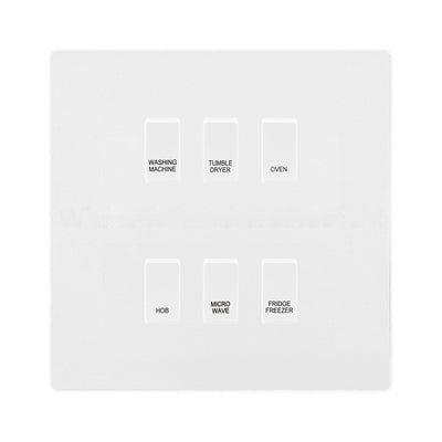 BG Evolve Pearlescent White Custom Appliance Grid Switch 6 Gang Screwless by British General (BG-PW-6GANG-APPLIANCE)