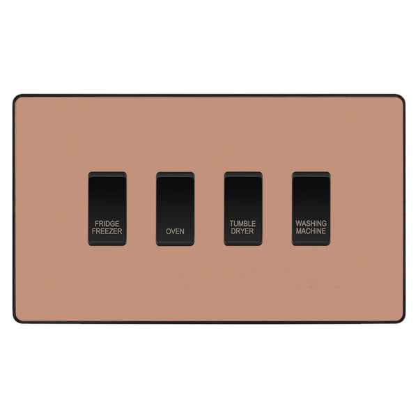 BG Evolve Polished Copper Custom Appliance Grid Switch 4 Gang Screwless