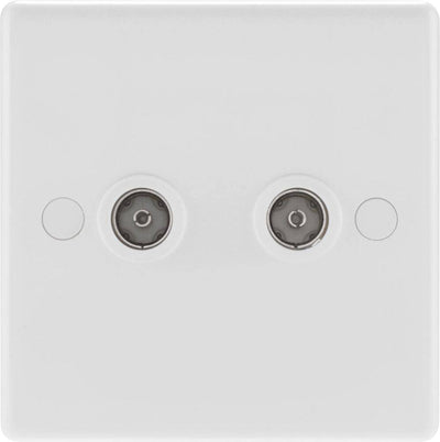 BG 863 Moulded Round Edge | White | 2 Gang Isolated Co-Axial TV Socket Outlet by British General (BG-863)