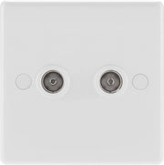 BG 863 Moulded Round Edge | White | 2 Gang Isolated Co-Axial TV Socket Outlet by British General (BG-863)