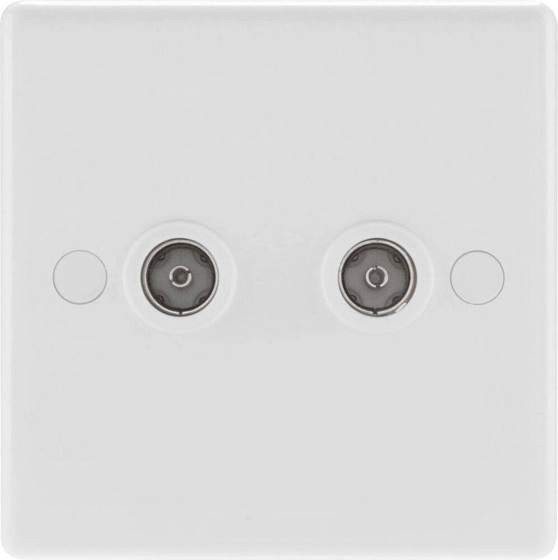 BG 863 Moulded Round Edge | White | 2 Gang Isolated Co-Axial TV Socket Outlet