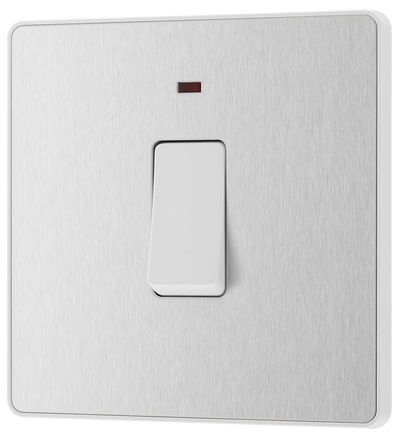 BG PCDBS31W Brushed Steel Evolve 20A 2 Pole LED Switch - White Insert