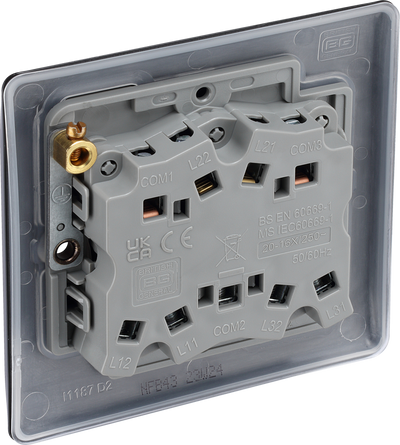 BG NFB43 Nexus Metal Matt Black 3 Gang 20A 16AX 2 Way Plate Switch