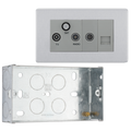 BG Screwless Brushed Steel Triplex TV/FM/Sat Socket + Return & Tel. FBS68 with 35mm Steel Back Box