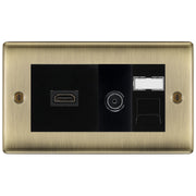 BG Nexus Antique Brass Media Wall Plate TV Aerial, HDMI & CAT6 Outlet - Black Insert