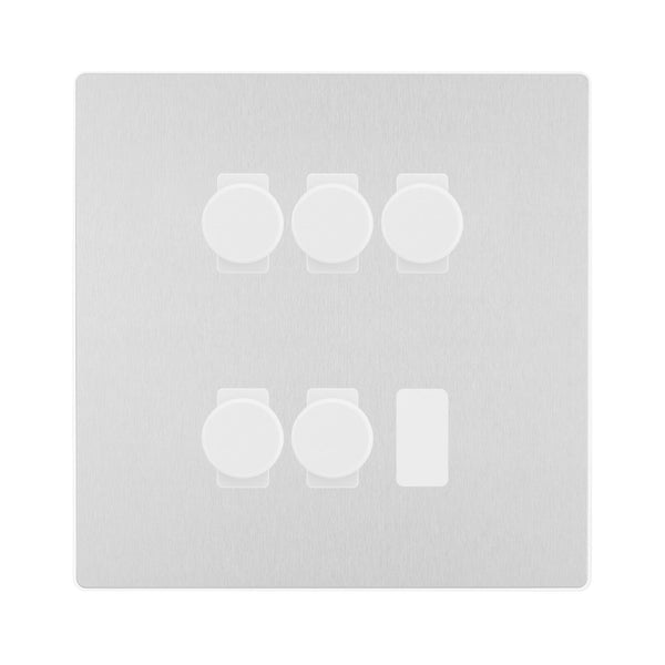 BG Evolve Brushed Steel 5 Gang Trailing Edge LED Dimmer Light Switch 2 Way Custom Switch