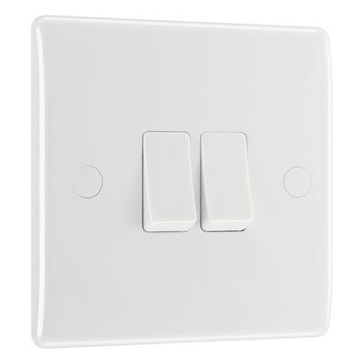 BG Nexus 2 Gang 20A 16AX Double Wall Light Switch & 50mm Pattress Back Box
