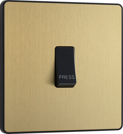 BG Evolve PCDSB14B Satin Brass 10AX 1 Way Press Switch-Black Insert