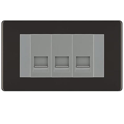 BG Screwless Black Nickel 3 Gang RJ11 Telephone Socket Euro Module - Grey Insert by British General (BG-FBNRJ113G)