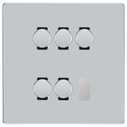 BG Polished Chrome Screwless Flat Plate 5 Gang Trailing Edge LED Dimmer Light Switch 2 Way Custom Switch by British General (SCREWLESS-PC-5G-CUSTOM-5xDIMMER-2Way)