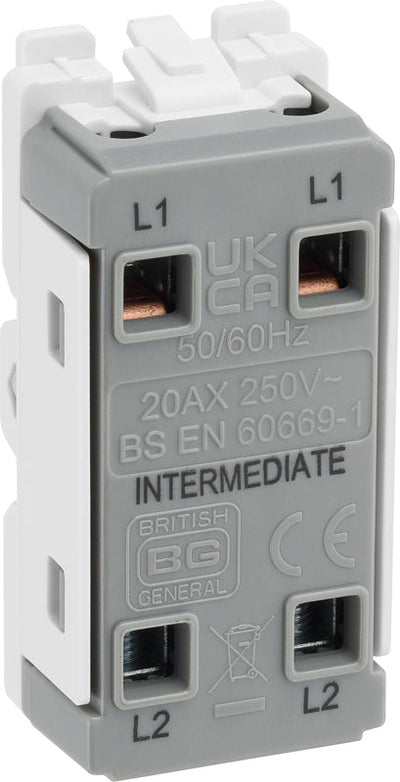 BG RPCDW13 Evolve Grid White 20A 20AX Intermediate 1 Pole Switch Module by British General (BG-RPCDW13)