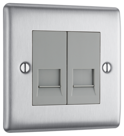 BG NBSRJ112 Nexus Metal Brushed Steel 2 Gang RJ11 Data Outlet