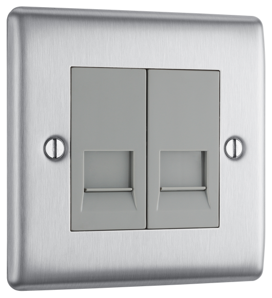 NBSRJ112  Front - This RJ11 telephone socket from British General uses a screw terminal connection and can be used for connecting two analogue phone lines.