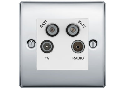 BG Nexus Polished Chrome TV/FM/2x SAT Quadplex Socket – White Insert