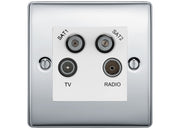 BG Nexus Polished Chrome TV/FM/2x SAT Quadplex Socket – White Insert by British General (BG-NPCTVFMSAT2W)
