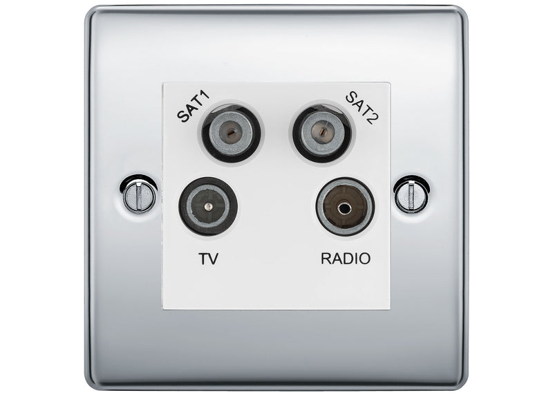 BG Nexus Polished Chrome TV/FM/2x SAT Quadplex Socket – White Insert