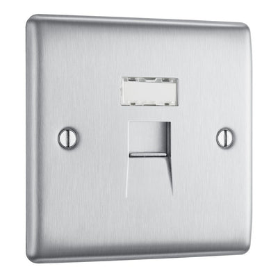 BG Brushed Steel 1 Gang RJ45 Single Data Outlet NBSRJ451 and 25mm Steel Back Box