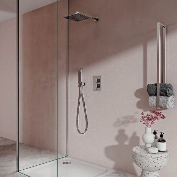 Aqualisa Dream concealed thermostatic mixer dual outlet with hand shower & wall fixed head - Square - DRMDCV2.HSFW.SQR