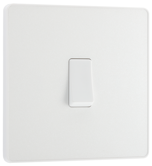 PCDCL12W Front - This Evolve pearlescent white 20A 16AX single light switch from British General will operate one light in a room.