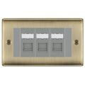 BG Nexus Antique Brass 3 Gang RJ45 Cat6 Data Socket Outlet Grey Inserts