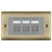 BG Nexus Antique Brass 3 Gang RJ45 Cat6 Data Socket Outlet Grey Inserts by British General (BG-NABRJ453G)