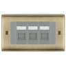 BG Nexus Antique Brass 3 Gang RJ45 Cat6 Data Socket Outlet Grey Inserts by British General (BG-NABRJ453G)