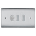 BG Brushed Steel 3 Gang Light Switch 1x Trailing Edge LED Dimmer 2x 2 Way Custom Switch