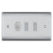 BG Brushed Steel 3 Gang Light Switch 1x Trailing Edge LED Dimmer 2x 2 Way Custom Switch by British General (NEXUS-BS-3G-CUSTOM-1x-DIMMER-2x-2Way)