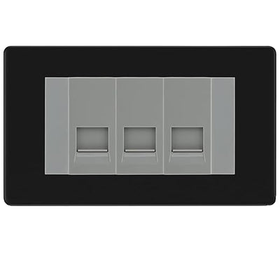 BG Screwless Matt Black 3 Gang RJ11 Telephone Socket Euro Module - Grey Insert by British General (BG-FFBRJ113G)