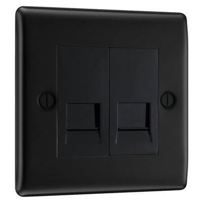 BG Nexus Matt Black 2 Gang RJ11 Double Data Outlet NFBRJ112 with 35mm Steel Back Box
