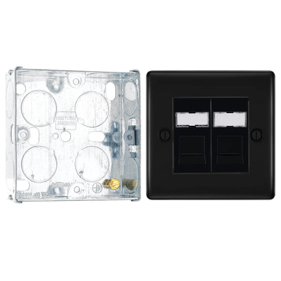 BG Nexus Matt Black RJ45 Double Data Outlet Socket NFBRJ452 with 25mm Steel Back Box by British General (BG-NFBRJ452+HGS02)