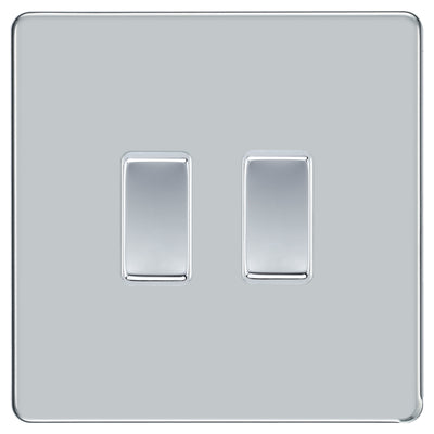 BG Polished Chrome Screwless 2 Gang Switch 1x Intermediate 1x 2 Way Custom Grid