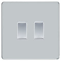 BG Polished Chrome Screwless 2 Gang Switch 1x Intermediate 1x 2 Way Custom Grid