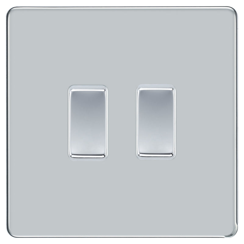 BG Polished Chrome Screwless 2 Gang Switch 1x Intermediate 1x 2 Way Custom Grid