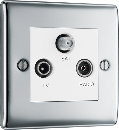 BG NPC67W Nexus Metal Polished Chrome 2 Gang 1x TV 1x FM 1x Satellite Screened